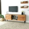 LECCE Meubles Tv En Bois|Meuble TV bois clair sculpté - 2 étagères assorties