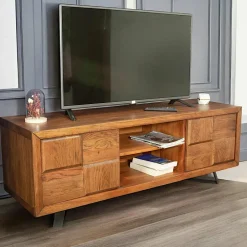 OKA Meubles Tv En Bois|Meuble tv bois motif damier 150 cm