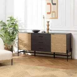 ALMEIRA Meubles Tv Industriels|Meubles Tv En Bois|Meuble TV bois noir 1 tiroir 2 portes en pin