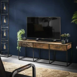 WELLINGTON Meubles Tv En Bois|Meuble tv bois recyclé brut acier 4 tiroirs