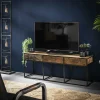 WELLINGTON Meubles Tv En Bois|Meuble tv bois recyclé brut acier 3 tiroirs