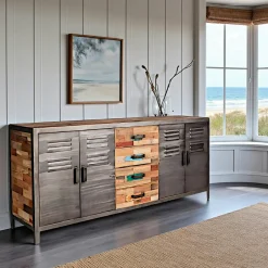 Caravelle Meubles Tv Industriels|Meubles Tv En Bois|Meuble TV bois recyclé métal 4 tiroirs