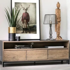 HUDSON Meubles Tv En Bois|Meuble tv contemporain chêne massif encadrement métal noir