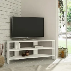 MARFA Meubles Tv En Bois|Meuble TV d'angle blanc - rangements ouverts