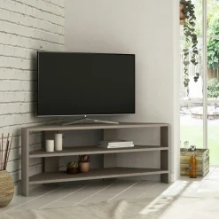 MARFA Meubles Tv En Bois|Meuble TV d'angle blanc - rangements ouverts