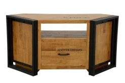 Docker Meubles Tv Industriels|Meubles Tv D'Angle|Meuble TV d'angle hévéa recyclé naturel et métal noirci 1 tiroir 1 niche 115X40X55cm