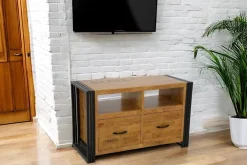 Docker Meubles Tv Industriels|Meubles Tv D'Angle|Meuble TV d'angle hévéa recyclé naturel et métal noirci 1 tiroir 1 niche 115X40X55cm