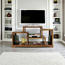 Maori Meubles Tv En Bois|Meuble TV destructuré Hévéa double faces, 4 niches 150x45x75cm