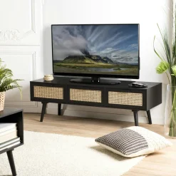 PALMA 2 Meubles Tv En Bois|Meuble TV en bois noir avec cannage