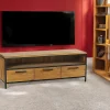 PUNE Meubles Tv En Bois|Meuble tv en teck poignées métal 3 tiroirs
