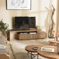 Swing Meubles Tv En Bois|Meuble TV extensible et modulable en teck recyclé 2 tiroirs