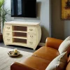 Maori Meubles Tv En Bois|Meuble TV galbé Hévéa 6 tiroirs, 3 niches 95.2x55x70cm TRADITION