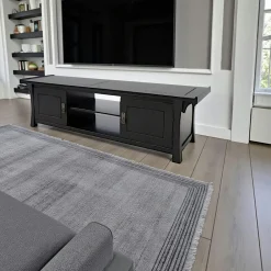 Maori Meubles Tv En Bois|Meuble TV Hévéa 2 portes, 2 niches 150x41,5x43cm