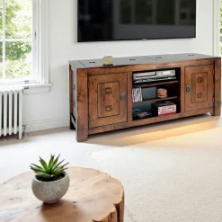 Tessa Meubles Tv En Bois|Meuble TV hévéa 2 portes 140cm