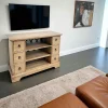 Maori Meubles Tv En Bois|Meuble TV Hévéa 6 tiroirs, 3 niches, fond ajouré effet croisé 98x39x72.6cm