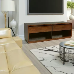 Baltic Meubles Tv Scandinaves|Meubles Tv En Bois|Meuble TV Hévéa 2 tiroirs, 2 niches basses 120x45x45cm