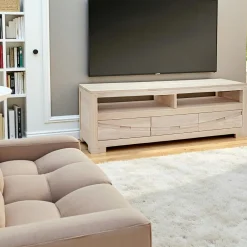 Niagara Meubles Tv En Bois|Meuble TV Hévéa 3 tiroirs, 2 niches 130x45x45cm
