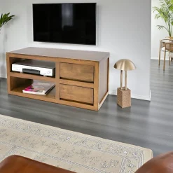 Olga Meubles Tv En Bois|Meuble TV hévéa 2 tiroirs 90cm