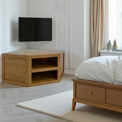 Olga Meubles Tv En Bois|Meuble TV hévéa 2 tiroirs 90cm