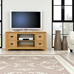 Helena Meubles Tv En Bois|Meuble TV hévéa 4 tiroirs 125x45x58cm