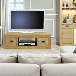 Helena Meubles Tv En Bois|Meuble TV hévéa 2 tiroirs 125x50x40cm