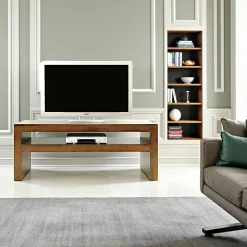 Olga Meubles Tv En Bois|Meuble TV Hévéa double plateaux 120x50x60cm