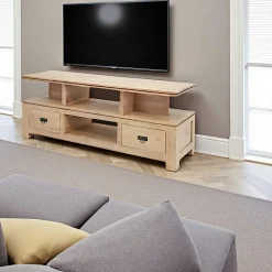 Helena Meubles Tv En Bois|Meuble TV hévéa niches 150x60cm