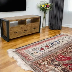 Docker Meubles Tv Industriels|Meubles Tv En Bois|Meuble TV hévéa recyclé naturel et métal noirci 3 tiroirs 2 niches 120X40X55cm