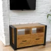 Docker Meubles Tv Industriels|Meubles Tv En Bois|Meuble TV hévéa recyclé naturel et métal noirci 2 tiroirs 2 niches 90X40X55cm