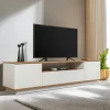 MARFA Meubles Tv En Bois|Meuble TV moderne 3 portes blanc et effet pin