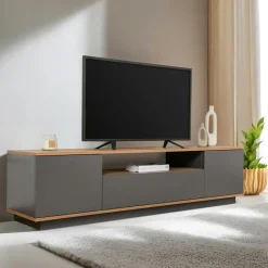 MARFA Meubles Tv En Bois|Meuble TV moderne 3 portes blanc et effet pin