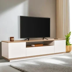 MARFA Meubles Tv En Bois|Meuble TV moderne 3 portes gris foncé et effet pin