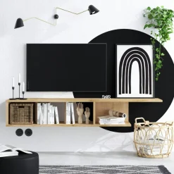 MARFA Meubles Tv En Bois|Meuble TV mural effet chêne - niches ouvertes