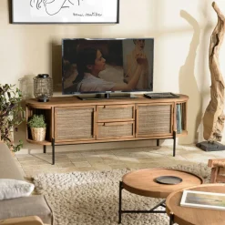 Swing Meubles Tv En Bois|Meuble TV ovale en teck recyclé façade fibre de coco