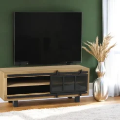 IASI Meubles Tv Industriels|Meubles Tv En Bois|Meuble TV pin brossé porte coulissante