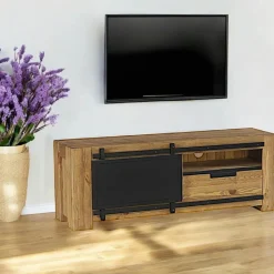 SOHO Meubles Tv En Bois|Meuble tv porte coulissante pin brossé