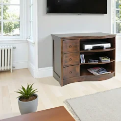 Tradition Meubles Tv En Bois|Meuble TV vague hévéa 3 tiroirs 3 niches 90cm