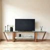LHASA Meubles Tv En Bois|Meuble TV verre trempé bois foncé - 158 cm 2 niveaux