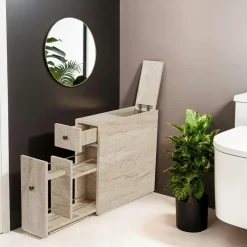 MARFA Meubles De Salle De Bains·Rangement Salle De Bains|Meuble WC gris anthracite, 2 tiroirs 1 porte