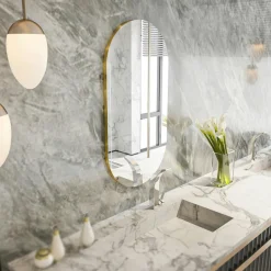 CODY Miroirs|Miroir de salon ovale bronze bordure dorée 85 cm