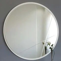 CODY Miroirs|Miroir d'entrée blanc Ø60 cm avec lignes graphiques