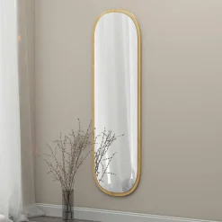 CODY Miroirs|Miroir d'entrée ovale cadre effet bois 117 cm - moderne