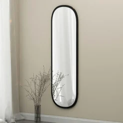 CODY Miroirs|Miroir d'entrée ovale cadre effet bois 117 cm - moderne