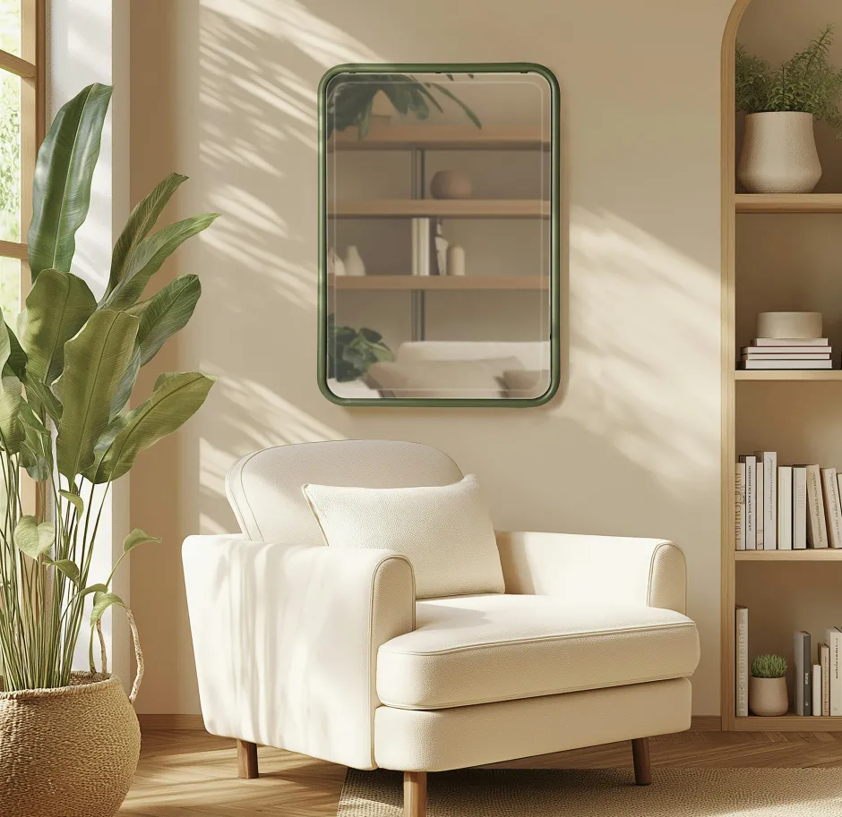 BAGAN Miroirs|Miroir fenêtre pin et métal vert