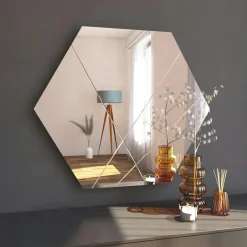 CODY Miroirs|Miroir mural design hexagonal - lignes décoratives 70 cm