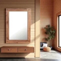 Fjord Miroirs|Miroir mural en bois naturel avec cadre épais - 110 cm