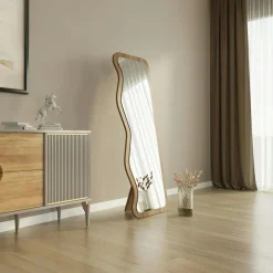 CODY Miroirs|Miroir plein pied moderne - ondulations effet bois clair