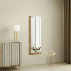 CODY Miroirs|Miroir rectangulaire mural demi-cadre effet bois 120 cm