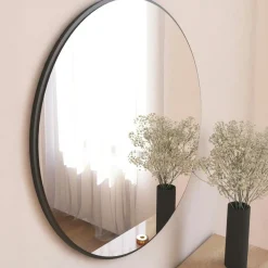 CODY Miroirs|Miroir rond moderne avec cadre effet noyerØ60 cm