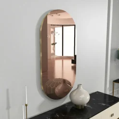 CODY Miroirs|Miroir salle de bains ovale fumé, bordure dorée 85 cm